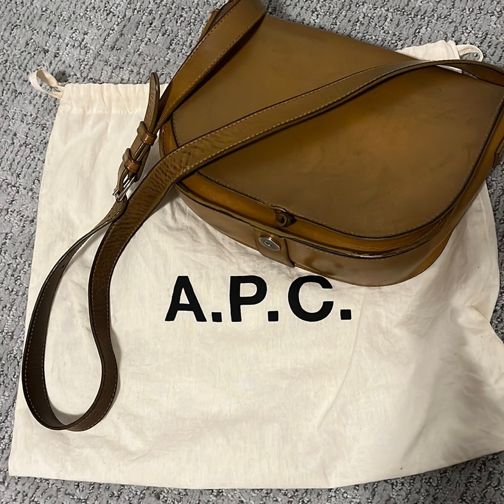 Vintage APC Brown Halfmoon Leather Bag Flap Crossbody Made in Portugal Classic